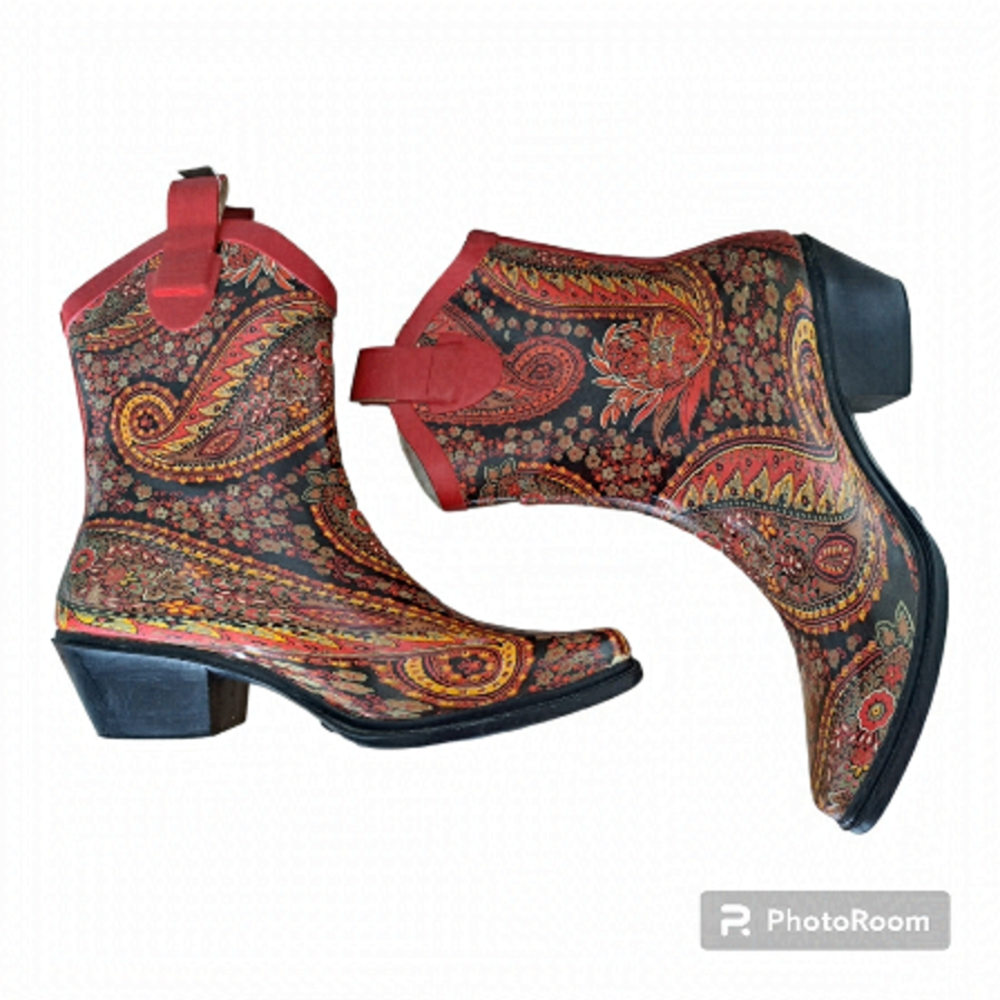 Nature breeze women's western cowboy ankle high rain boots rainboot size 7